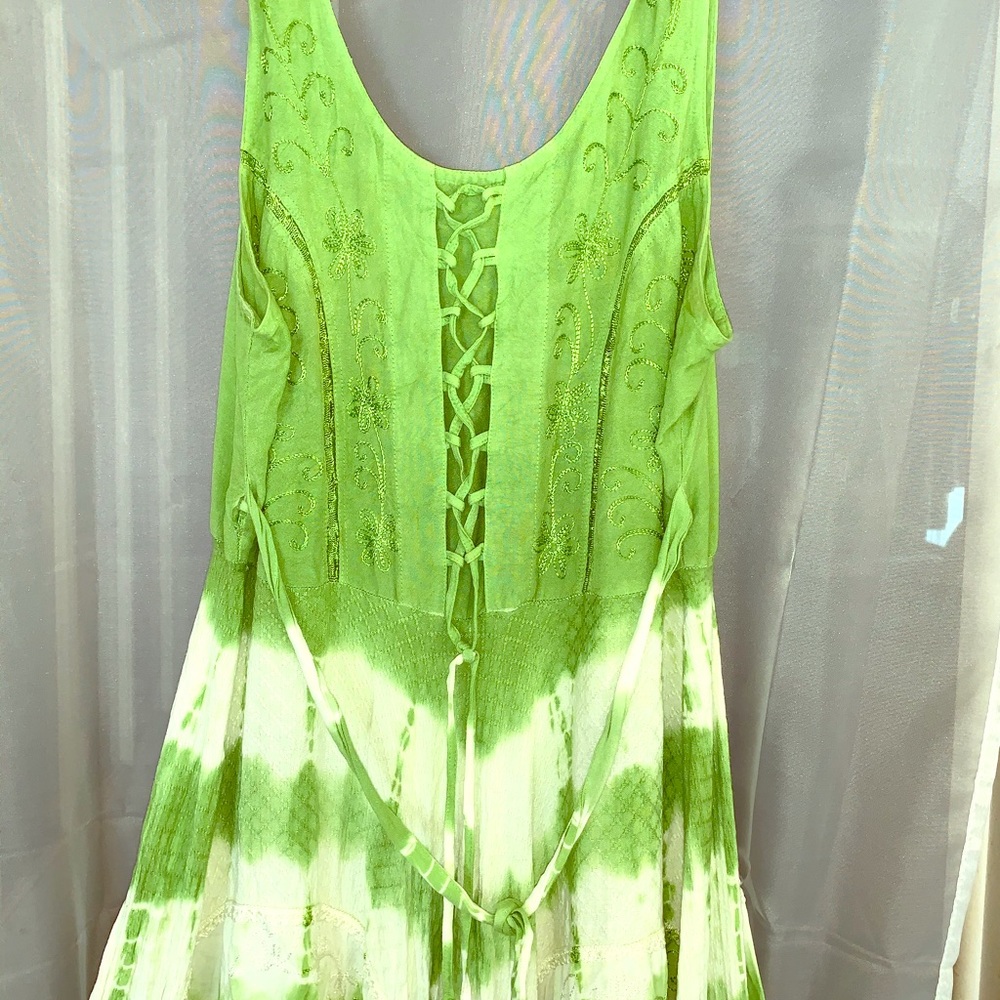 Green and white summer dress